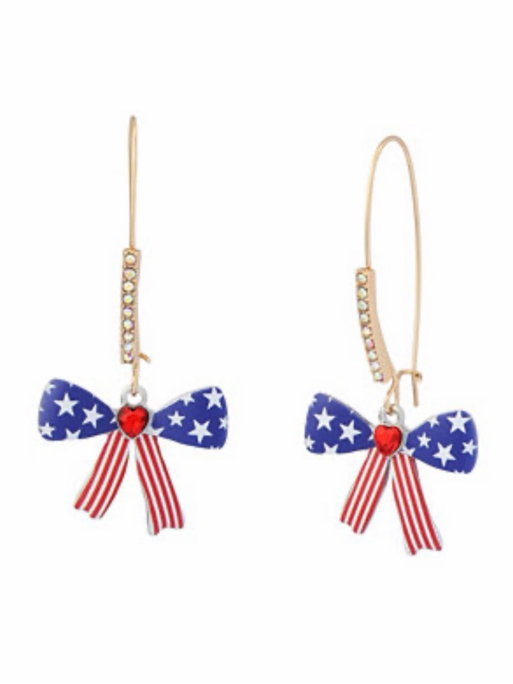 NWT ⚜️🇺🇸⚜️ BETSEY JOHNSON AMERICANA BOW SHEPHERD HOOK EARRINGS BLUE